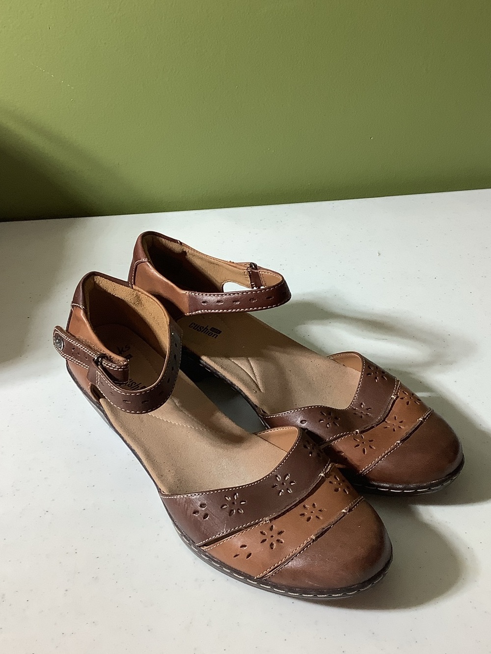 Clarks brown and tan leather shoes, size 10